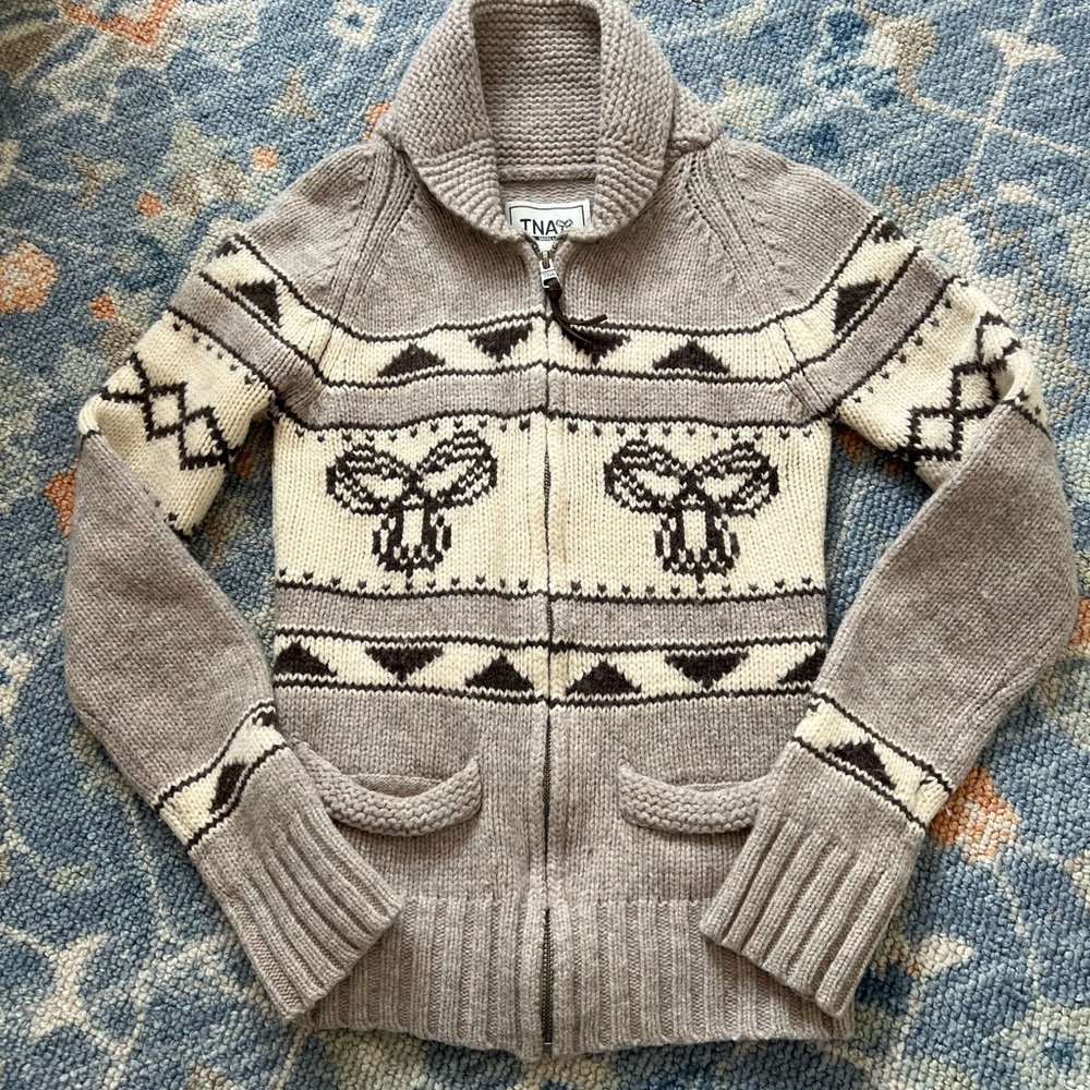 TNA Beige and Black Knit Cardigan